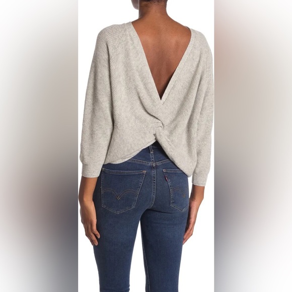 BA&SH 100% Cashmere “Cramy” Twist Back Ribbed Knit Sweater in Grey Sz S - Picture 4 of 14